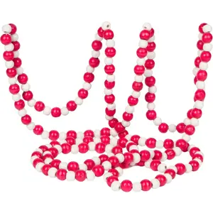 9-Foot Long Rustic Bright Red and White Wood Bead Garland Christmas Tree Decoration - Decorative Vintage Style Wooden Beads for Valentines Everyday Chic Country Farmhouse Home Decor Ornaments