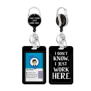 I Don't Know Badge Holder with Keychain, 1 Count Retractable Badge Reel with Belt Clip, Fashionable Badge Holder for Nurse Teacher Office, Badge Reels Retractable
