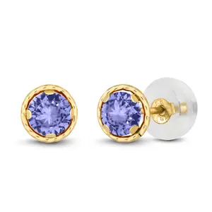 Gem Stone King 14K Yellow Gold Round Gemstone Birthstone Earrings | Round 4MM | Gold Stud Earrings For Women Men