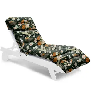 Outdoor Chaise Lounge Chair Cushion Waterproof 74.4 x 22 x 4.7 Inches Memory Foam Lounge Chair Cushions for Outdoor Furniture with Ties, Thickened Pool Lounge Chair Cushion, Green Floral