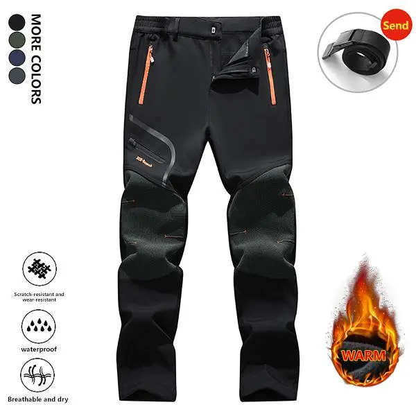 Warm Casual Work Pants for Autumn and Winter, Men's Straight-Leg Carpenter Pants, Fleece-Lined Thickened Outdoor Work Trousers with Zippered Pockets, Suitable for Winter Outings, Fleece Lining, Warmth, Cold Resistance, Windproof Menswear Beige Plain