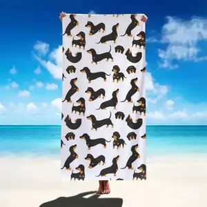 Cute Dachshund Printed Microfiber Beach Towel - Quick-drying, Large-sized Rectangular Bath Towel and Swimming Towel, Lightweight and Sand-resistant, Suitable for Surfing, Yoga, Summer Beaches - Machine-washable Polyester Towel,