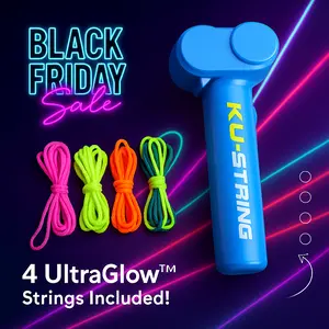 The Original Glow-In-The-Dark String Shooter Toy w/ Dual Built-in UV Blacklights - Safe Fun Adult & Kids Rope Launcher Gift - Viral Fidget Toy Gadget - Music Festival Rave Dance Accessory