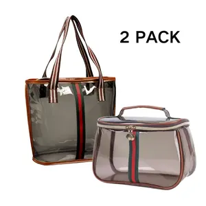 2 Pack hot sell retro makeup toiletry bag transparent clear concert handbag purse waterproof cosmetic travel women storage bag