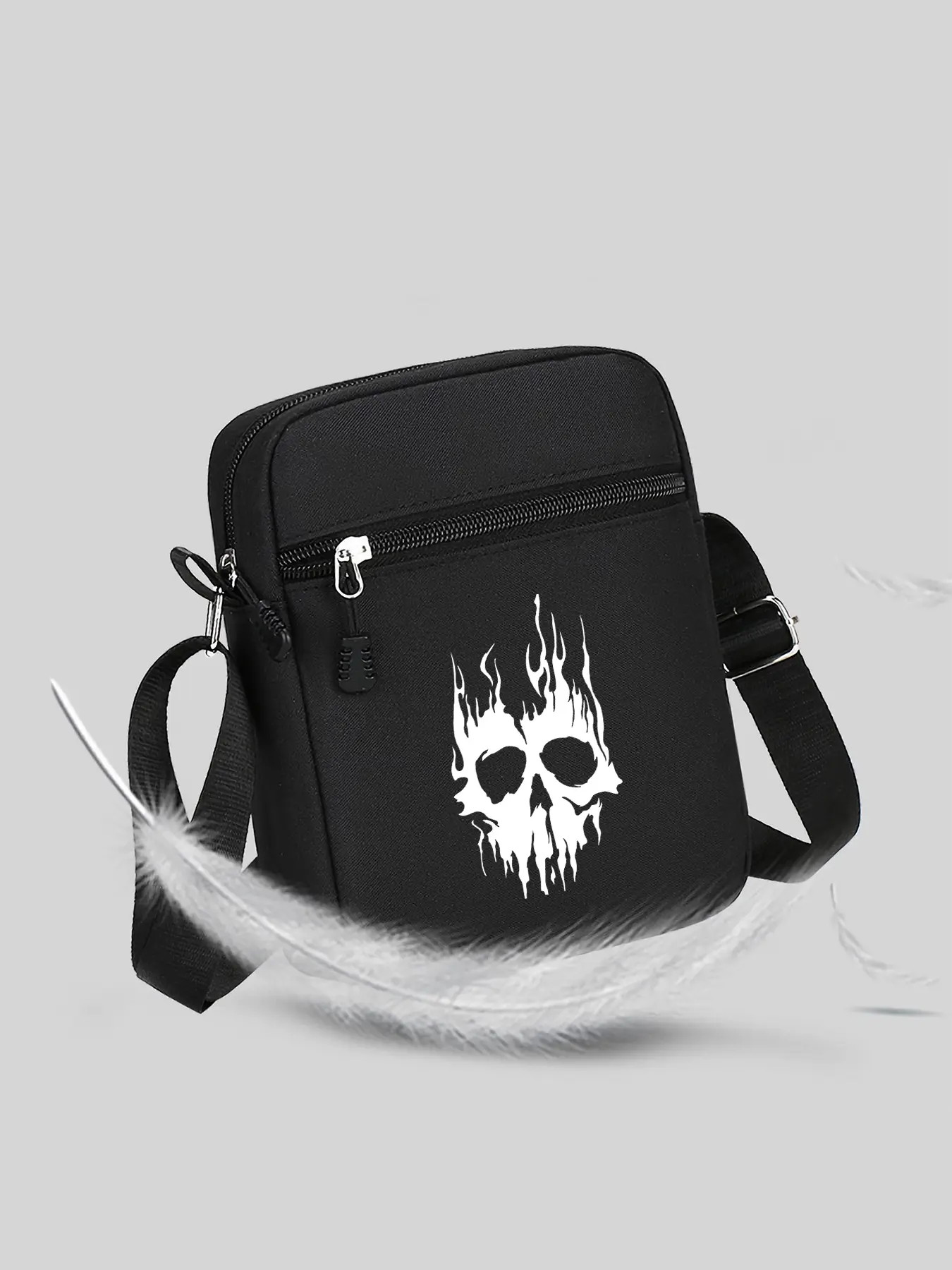 Graffiti Smiley Print Crossbody Bag, Crossbody Messenger Bag, black waterproof canvas Shoulder Bag, unisex casual commuter phone bag, Trendy street-style storage pouch, Cute cartoon design, ideal birthday gift and kids accessory