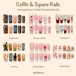 Voxinail Lab | Coffin & Square Nails Collection | Handmade Press-On Nails | Reusable, Long-Lasting