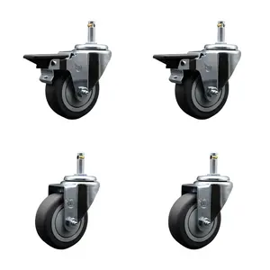 Service Caster SCC-GR20S3514-TPRB-PLB-716138-2-S-2 Lockable Thermoplastic Rubber Swivel Grip Ring Stem Caster - 3.5x1.25 in. Gray Furniture Moving Wheels, 0.43 in. Stems, Set of 4, Furniture Moving Wheel, Lockable Wheels