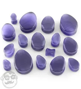 Purple Cat's Eye Glass Teardrop Plugs