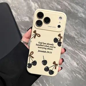 Coquette Cherry Leopard Bow Bible Verse Case for iPhone 17 16 15 14 Pro Max Plus, Jeremiah 29:11 Cute Faith-Based Shockproof Aesthetic Phone Cover Gift.HY83