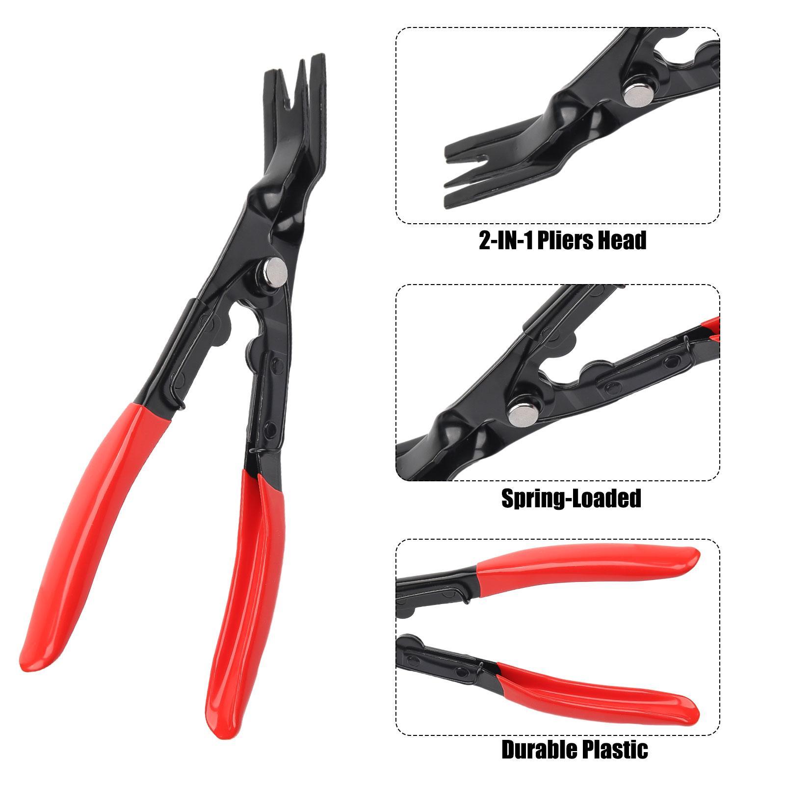 Auto Clip Pliers Set & Fastener Remover | Car Trim Rivet Removal Pry Tool Kit | Heavy Duty CR-V Steel Push Pin Pliers for Door Panel Bumper Fender Retainer Clips