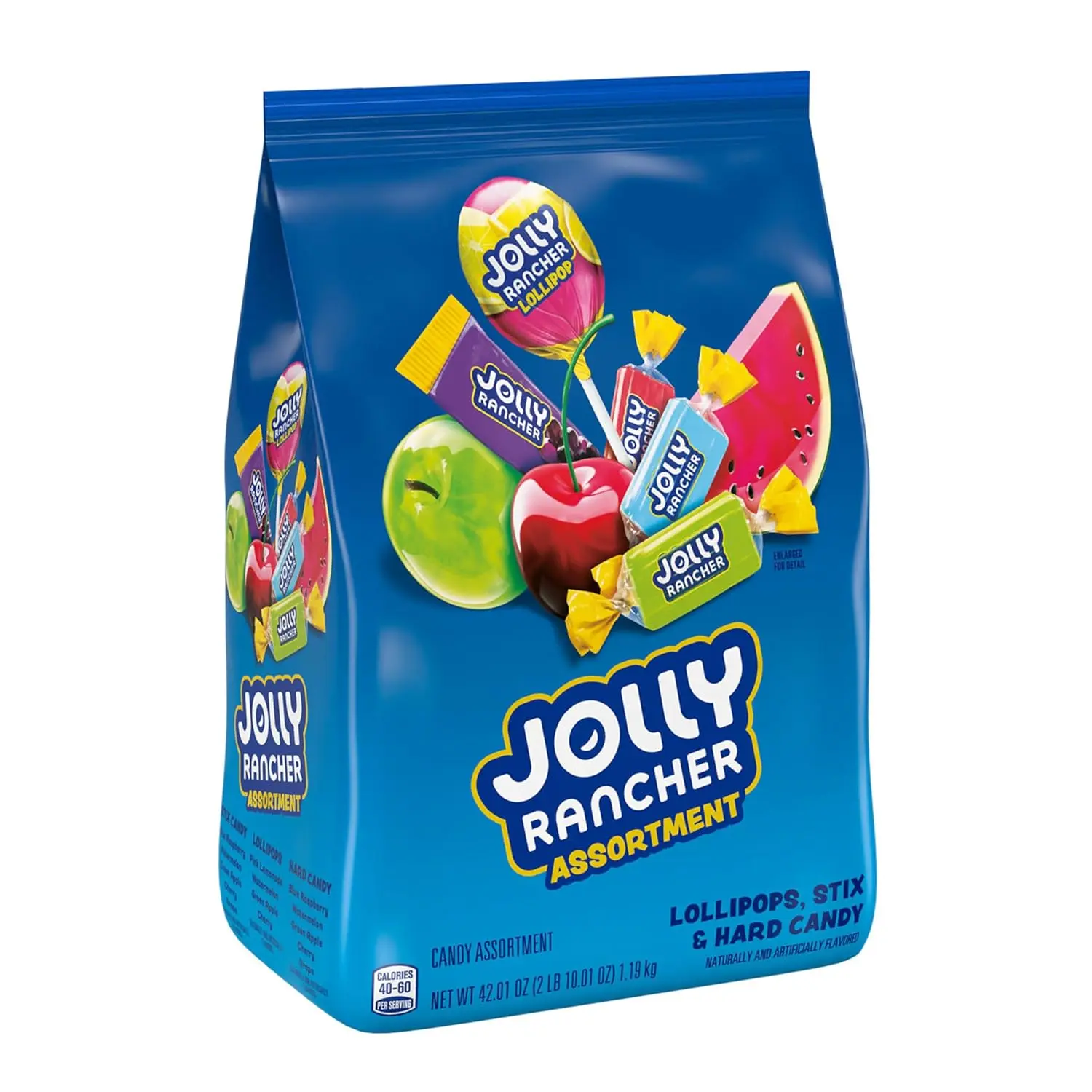 JOLLY RANCHER Assorted Fruit Flavored Candy Bulk Bag, 42.01 oz | Large bag of Individually wrapped hard candy lollipops and sticks, fruit flavors for parties, work, and snacks.