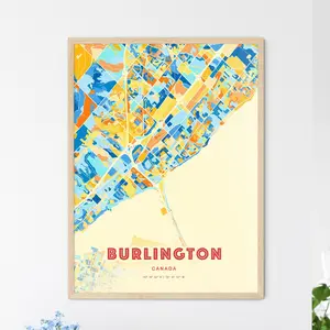 Colorful Burlington Canada Blue Orange Fine Art Print City Map Customizable Poster Personalized Gift