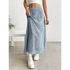 Women’s High-Waisted Long Casual Ditsy Floral Skirt for Resort Wear