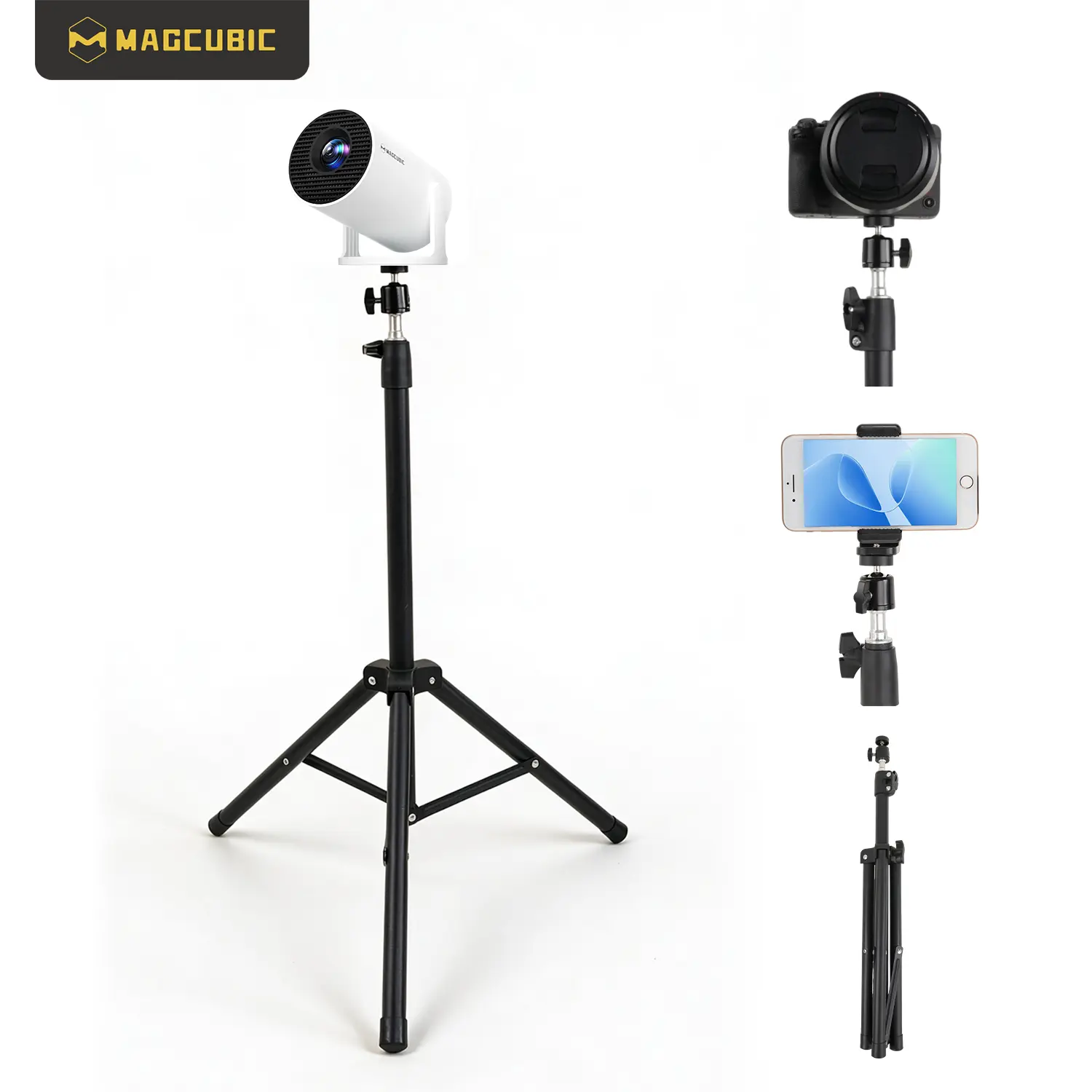 [Gift Phone Mount] Magcubic S1 Projector Stand Universal 1/4"  Screw - 120cm Retractable, Sturdy & Stable, 360° Rotating, 180° Up and Down Adjustable Floor Tripod Portable Accessories for HY300Pro Projectors, Cameras, Webcams#TikTokShopBackToSchool