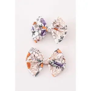 Coral floral print 2pcs piggie hair bow