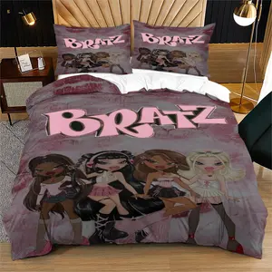 2/3 Piece Bratz Pattern Duvet Cover Set,printed with Pixiez dolls,Suitable for Bedroom Decoration Bedding,Gift for Teenagers and Adults,Including 1 Duvet Cover and 1 or 2 Pillowcases without a Core and Pillow, Bed Sets