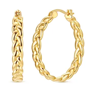 NARMO 18K Gold Plated Silver Braided Hoop Earrings, Elegant Textured Twist Design, Perfect Gift for Girlfriend, Wife, Mom on Birthday, Anniversary, Valentine's Day, Christmas
