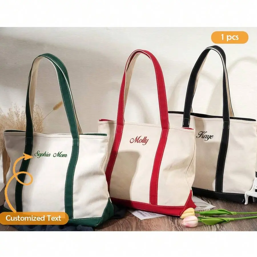 Customized Embroidered Canvas Tote Bag, Personalized Name Tote Bag, Bridesmaid Gift Bag, Outdoor Sports Tote, Beach Vacation, Best Friend Gift, Travel Bag