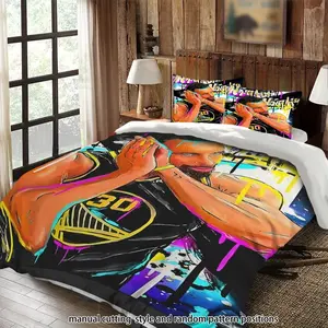 Basketball player Stephen Curry colorful graffiti art, Duvet cover sets, bedding set (3 pieces) includes 1 duvet cover and 1/2 pillowcases (pillow inserts not included), suitable for bedrooms, all seasons, perfect gift for Valentine's Day and Easter