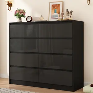 Modern White 8-Drawer Dresser with High-Gloss Finish, Handle-Free Design, and Sturdy Frame - Versatile Storage Chest for Bedroom, Living Room, or Entryway