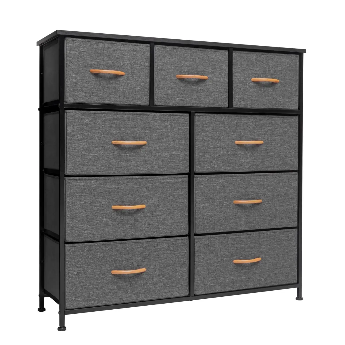 HomeRoots 484700 39 in. Gray & White Steel & Fabric Nine Drawer Triple Dresser