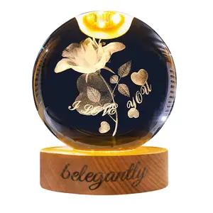 3D Crystal Ball Lamp Elegant glass orb with intricate horse engraving