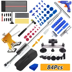 84Pcs Paintless Dent Repair Kit – Complete Set with Long T-Type Puller, Hot Melt Adhesive & Universal Auto Body Dent Remover Tools