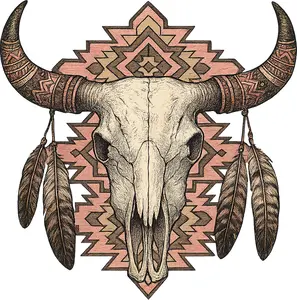 DTF Transfer – Cow Skull Feathers Multi Sizes (CO-CS003)