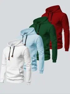 Men's Textured Pocket Drawstring Hoodie, Regular Fit Casual Long Sleeve Hooded Sweatshirt Tops for Fall & Winter, Men's Clothes for Daily Wear