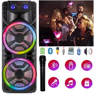 Wireless Bluetooth PA Speaker System  Rechargeable Outdoor Portable Karaoke Boombox w/ Dual 12” Subwoofer Microphone Party Lights FM Radio Remote