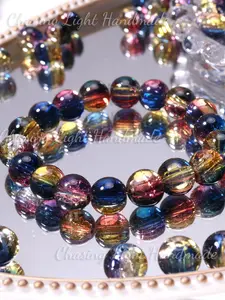 50pcs DIY Beading Supplies, Fantasy Galaxy Glass Loose Beads, Blue Interwoven, Transparent Brilliant, Jewelry Crafting, Premium Glass Beads