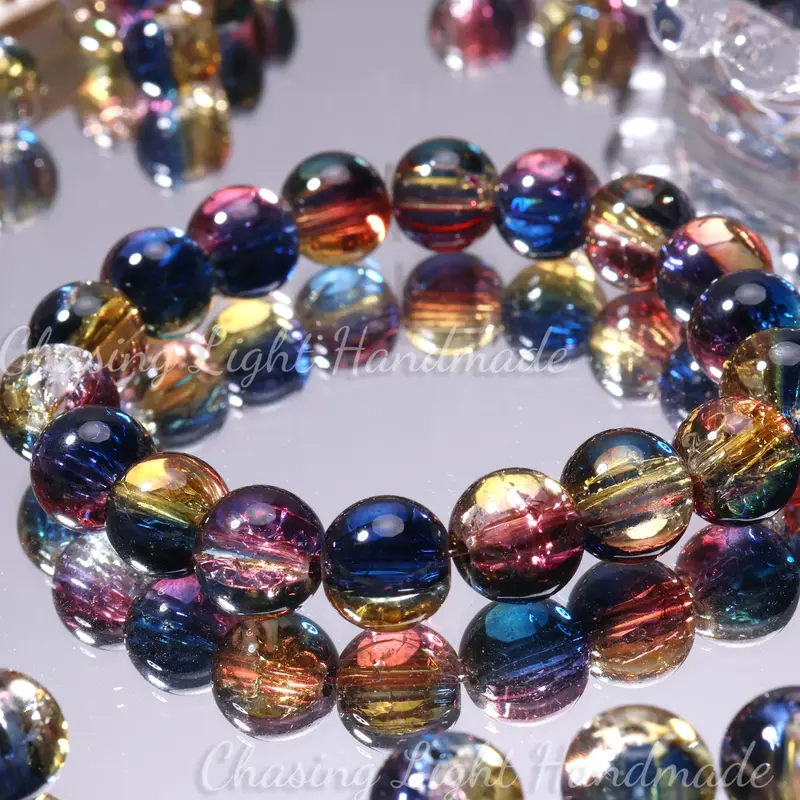 50pcs DIY Beading Supplies, Fantasy Galaxy Glass Loose Beads, Blue Interwoven, Transparent Brilliant, Jewelry Crafting, Premium Glass Beads, Beads for Crafts