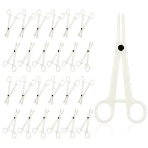 25 Pcs Disposable Piercing Clamps Set Plastic Round Slot Self-Locking Forceps for Piercing Needles & Jewelry Professional & Home Use