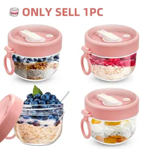 Overnight Oats Container with Lids and Spoons, 20 Oz Plastic Jar, Large Capacity Airtight Yogurt Container, Milk, Fruit, Cereal, Salad Storage, Plastic Food Jars
