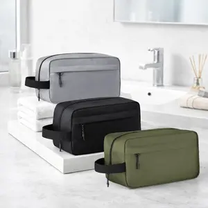 Personalized Solid Color Large Capacity Toiletry Bag with Handle, Multi-Layer Organizer Cosmetic Bag, Portable Travel Makeup Storage Case for Daily Use, Lightweight Wash Bag for Women and Men, Compact Carry-On Organizer Pouch
