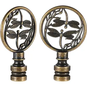 2 PCS Double Dragonfly Decorative Lamp Finials Antique Screw-on Lamp Toppers Hollow Out Brass Finial for Table Floor Lamps