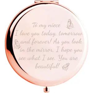 1pc Engraved With Magnifying Compact Mirror Gift for Niece, Christmas, Anniversary, Birthday, Thanksgiving, Holiday, Seasonal Gifts creative small gift church easter egg home decor statue