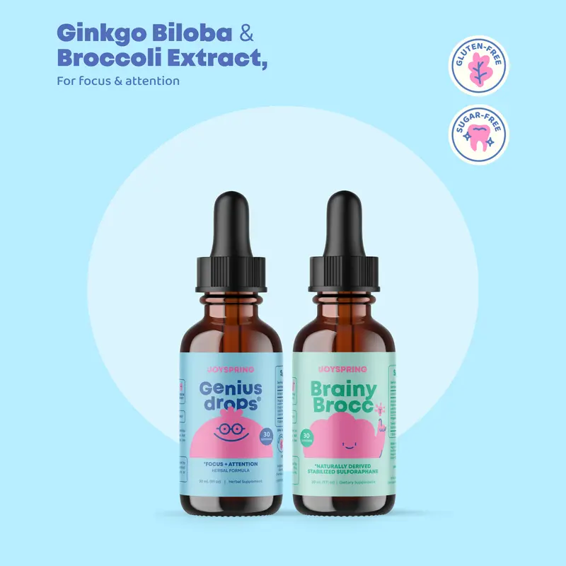 JoySpring Cognitive Focus Duo - Sharp Thinking & Natural Clarity Brain Boost Supplement Herbal Energy Supplement with Ginkgo Biloba & Broccoli Extract