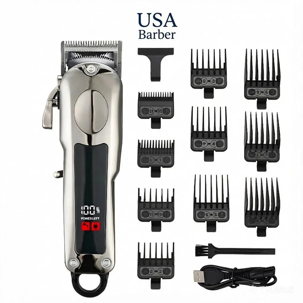 Professional Cordless Men's Barber Hair Clippers & Trimmer Kit with LED Display, USB Charging Port for Decoration-Focused Car Interior Use, Digital Display