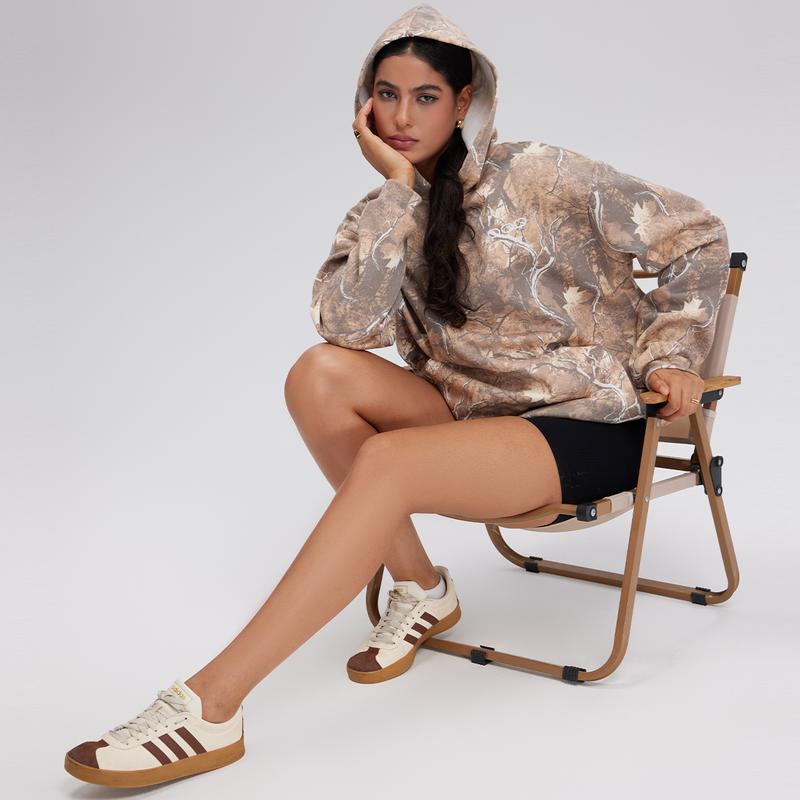 OQQ Womenswear Camo Printed Hoodies Oversized Sweatshirt Long Sleeve Casual Top Fall Trendy Pullover Hoodie with Pocket