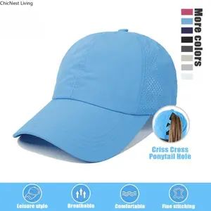 Women's Baseball Cap with Ponytail Opening, High Bun Ponytail Hat, Breathable Summer Sports Cap, Quick-Drying, Adjustable Buckle, Breathable Mesh Casual Hat, Summer Running Hat, Adjustable Sun Hat