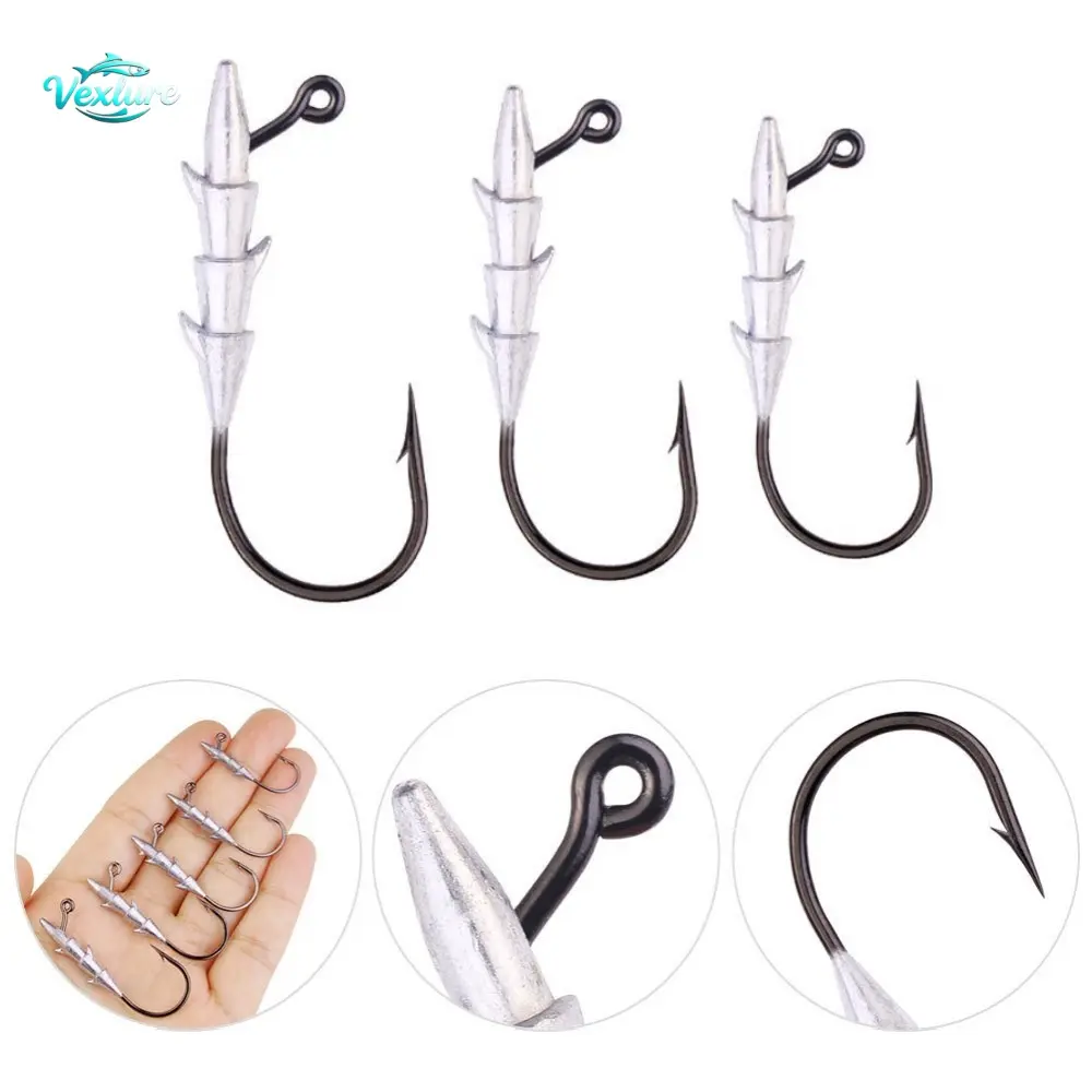 6-Pack Vertical Segmented Finesse Barbed Locking Jig Head Hooks Anti-Slip Design for Sea Urchin & Other Soft Lures