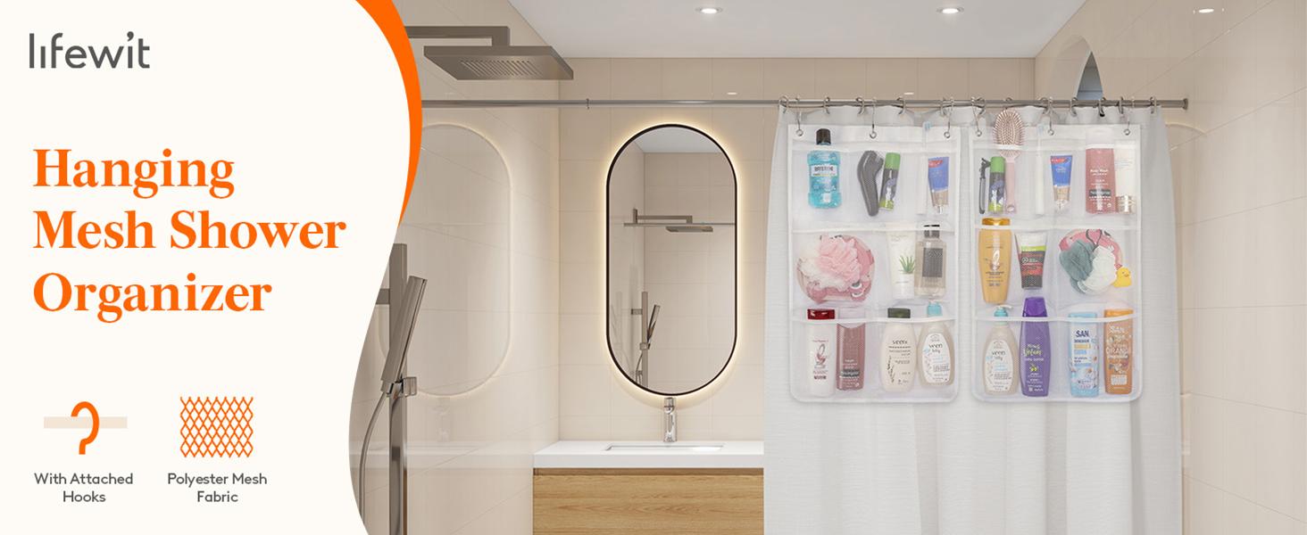 Lifewit Mesh Shower Caddy, Hanging Organizer with Quick-Drying Mesh, Portable & Lightweight Bathroom Organizer, Space-Saving Design Metal Personal
