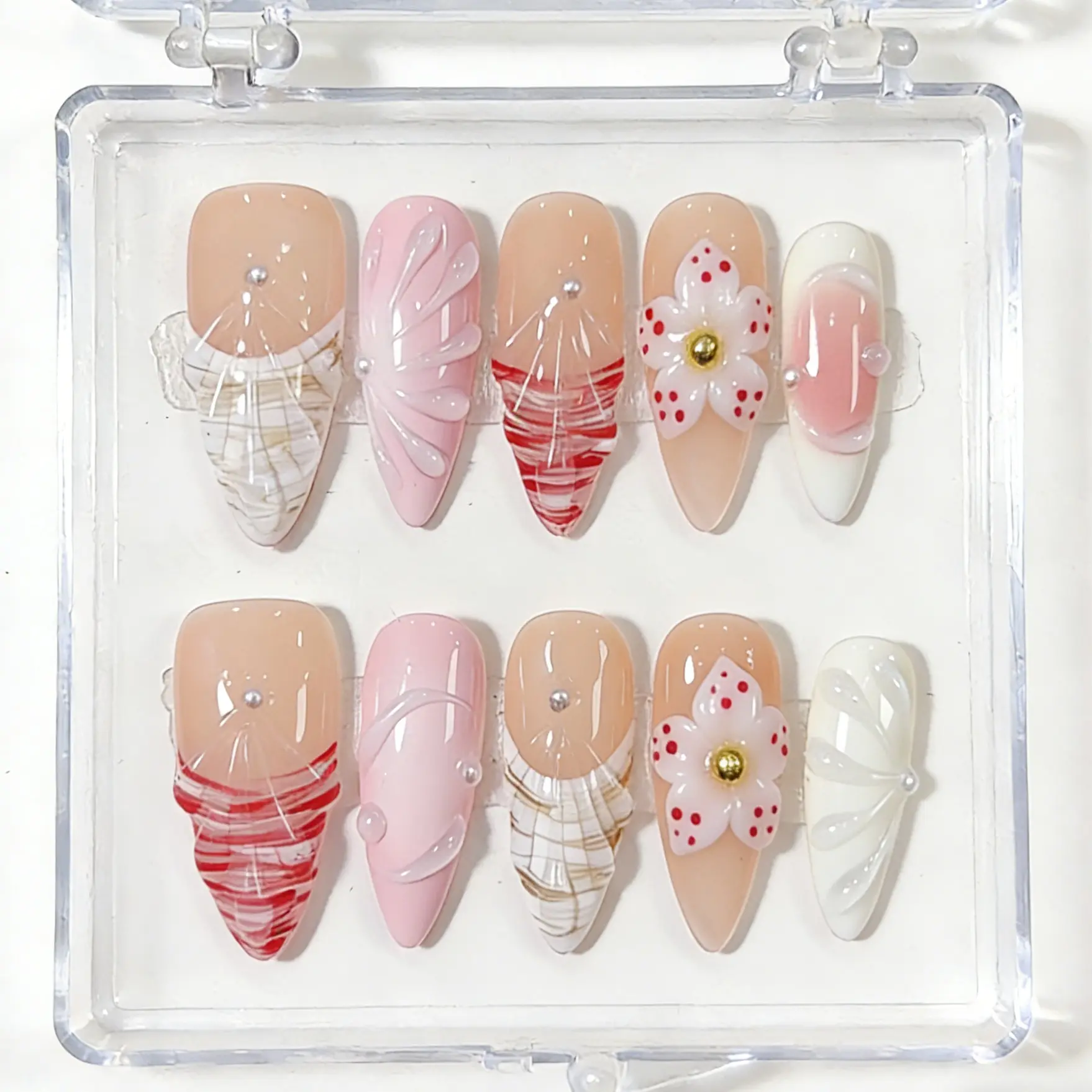 TADA NAILS | Marine Blossom Collections 10PCS Handmade Press On Nails REUSABLE 3D Gel fake nails acrylic press nails / 2025