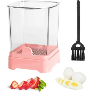Upgraded Fruit Slicing Cup with Removable  & Push Plate - Safe Strawberry, Banana, Egg, Grape Slicer - Kitchen Gadget for Easy Fruit Prep (Pink)