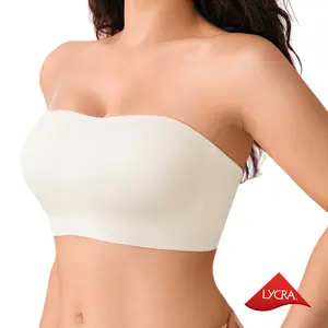 Deangelmon Strapless Bra for Women for Graduation Dress, Lycra Bare Wireless Bandeau, Seamless Back Smoothing X-Back Supportive Bra, No Slip Invisible Tube Bralette Adjustable