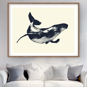 Begin Home Decor C1FM3648C2LKXB 36 x 48 in. Blue Whale Sketch - Framed Matted Print Wall Art for Bathroom Decor