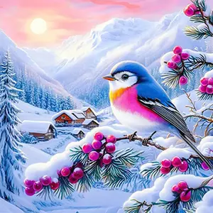 New! Best-Selling DIY 5D Diamond Painting Kit, Snowy Sparrow Theme, Full Drill Mosaic Craft, Home Wall Decor Gift