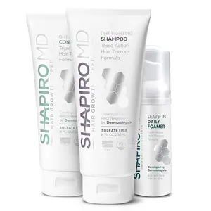Shapiro MD Natural Hair Kit for Thicker Fuller Hair - Shampoo Conditioner Leave In Foam with Green Tea Saw Palmetto Berry & Caffeine Extract