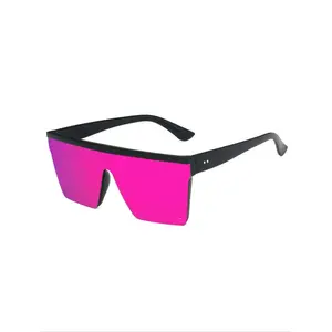 Unisex Square Shape Polarized Sunglasses, Trendy Vintage Pink Tinted Lenses, Large Frame Street Style Eyewear for Travel & Outdoor Activities